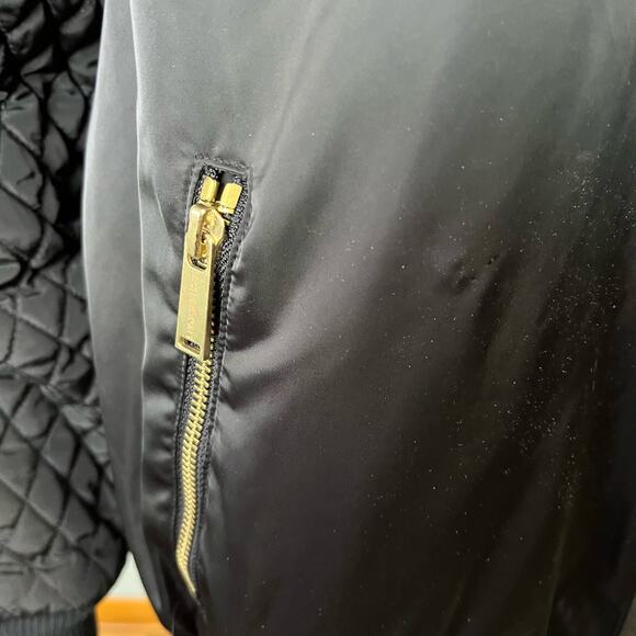 MICHAEL Michael Kors Light Jacket Quilted Sleeves Gold Zip Bomber XL Preppy Luxe - Picture 4 of 5